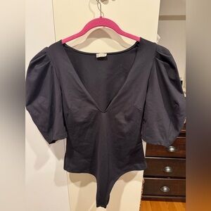 Intimately Free People Black Va Va Voop Puff Sleeve Bodysuit